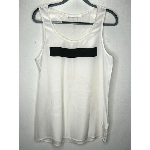 Allsaints Off-White 100% Silk Long Line Tank Top Black Rectangle Block Front 8 - Picture 1 of 8